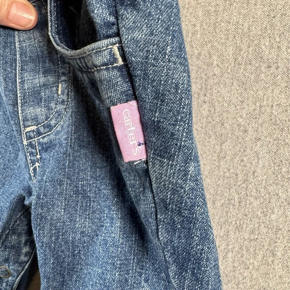 Carter's Baby Girl Jeans 6-9M Floral‎ Embroidered Denim Pants Snap Leg Blue.